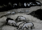 Schaflandschaften III, 2008, 70cm x 50cm, Kohle, Kreide, Papier